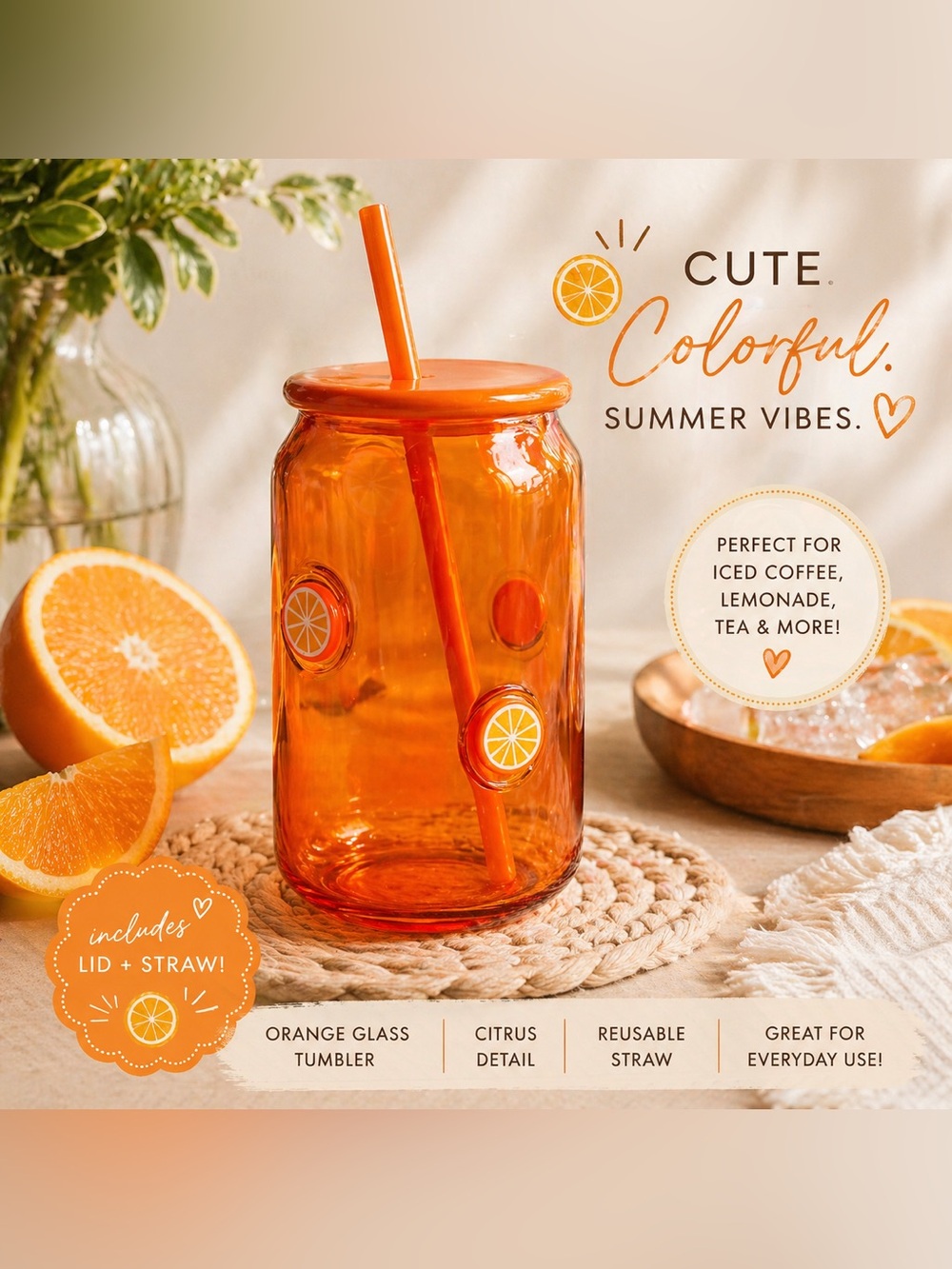 Adorable orange glass tumbler with citrus slice detail 🍊✨